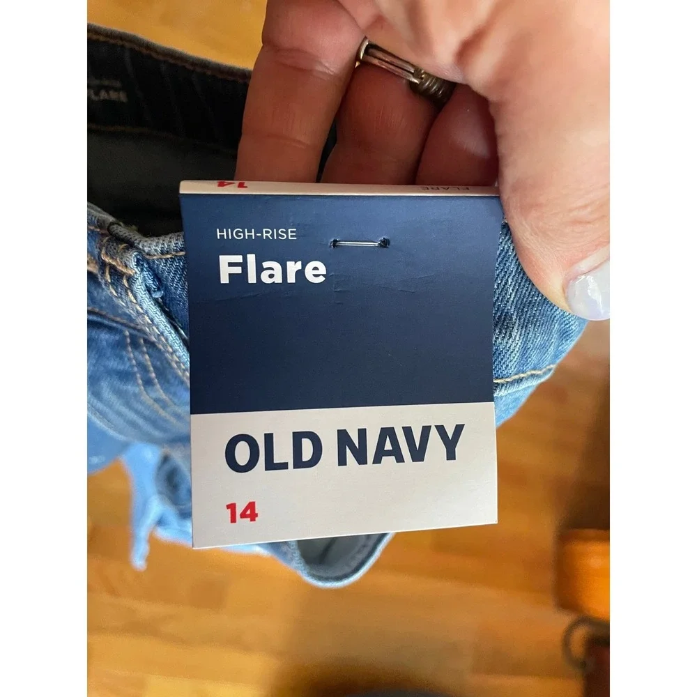 Old Navy‎ Girls High-Rise Flare Embroidered Floral Denim Jeans Blue Size 14 NWT